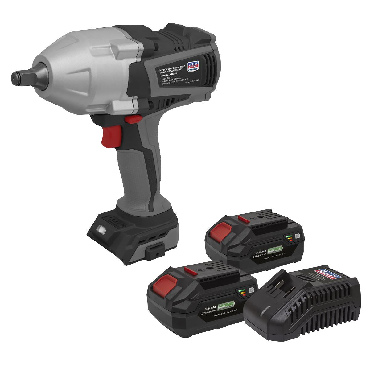 Sealey Cordless Impact Wrench Kit 20V SV20 Series 2 Batteries CP20VXIWKIT1