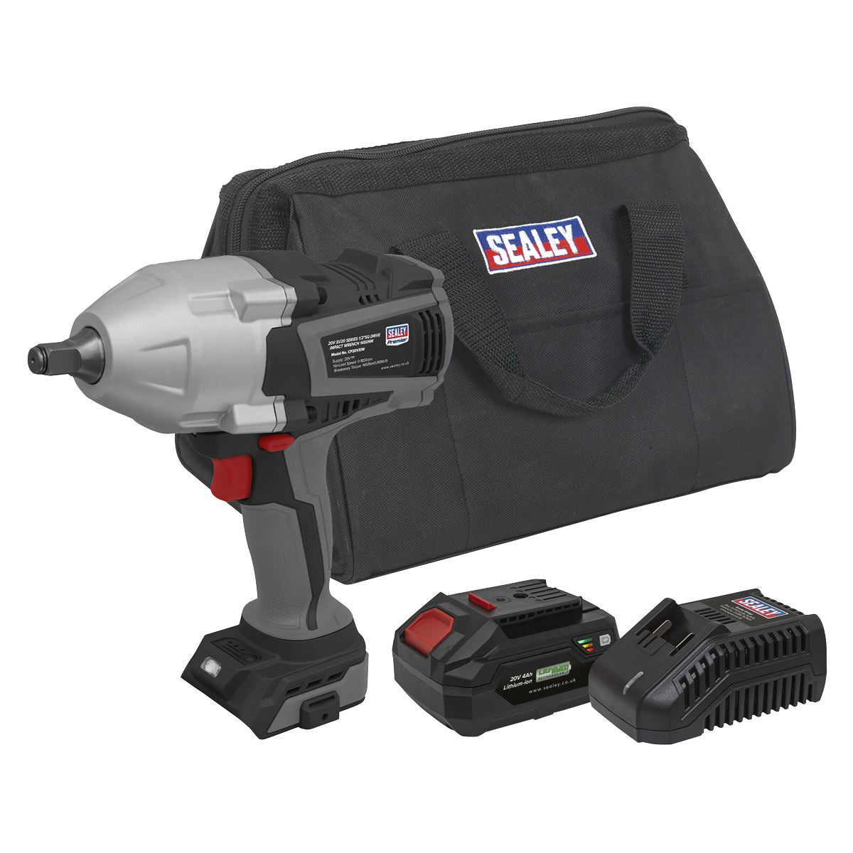 Sealey SV20 Series Premier 1/2"Sq Drive Cordless Impact Wrench Kit 20V 4Ah - Euro Plug CP20VXIWKITEU