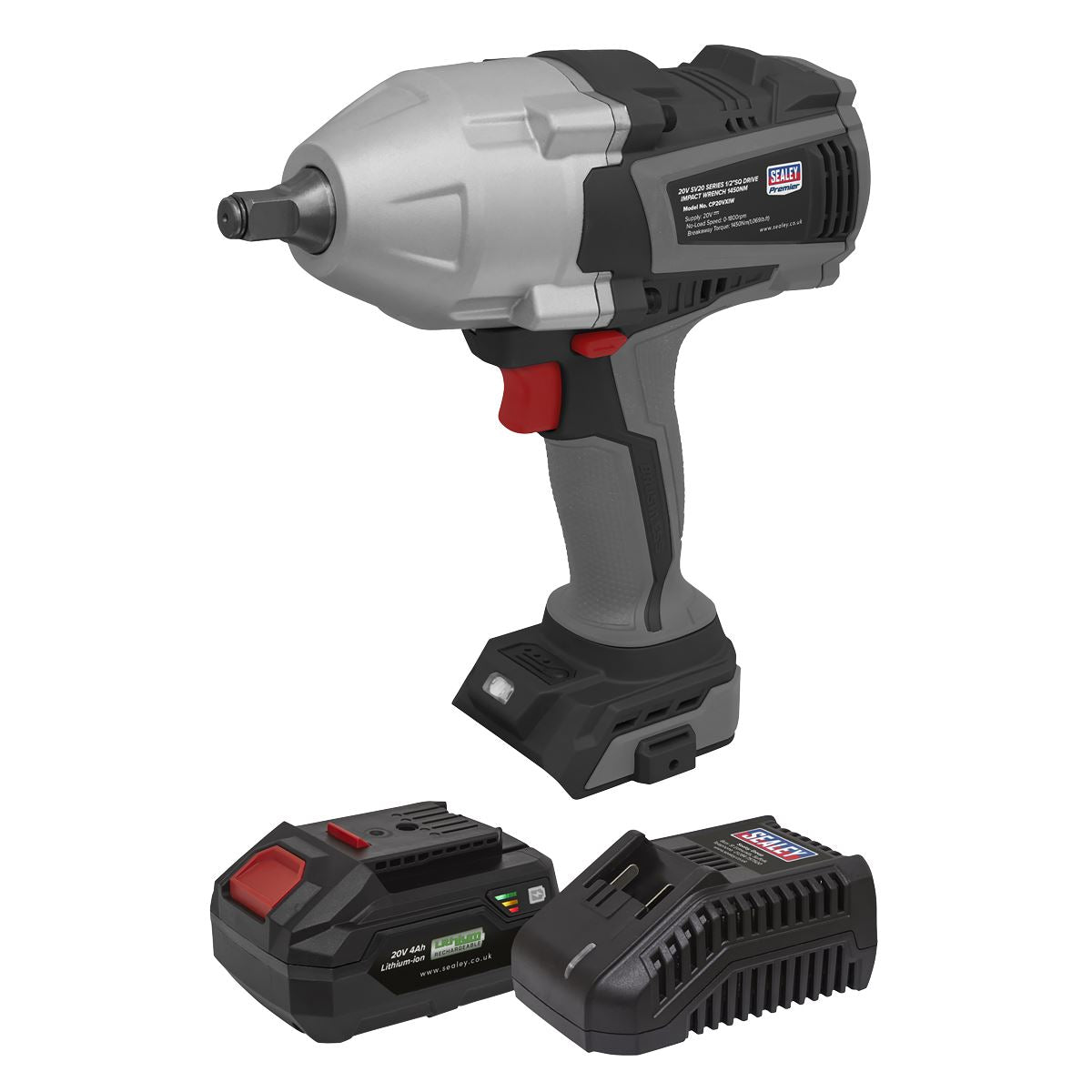 Sealey Cordless Impact Wrench Kit 20V 4Ah SV20 Series Torque 1450Nm CP20VXIWKIT
