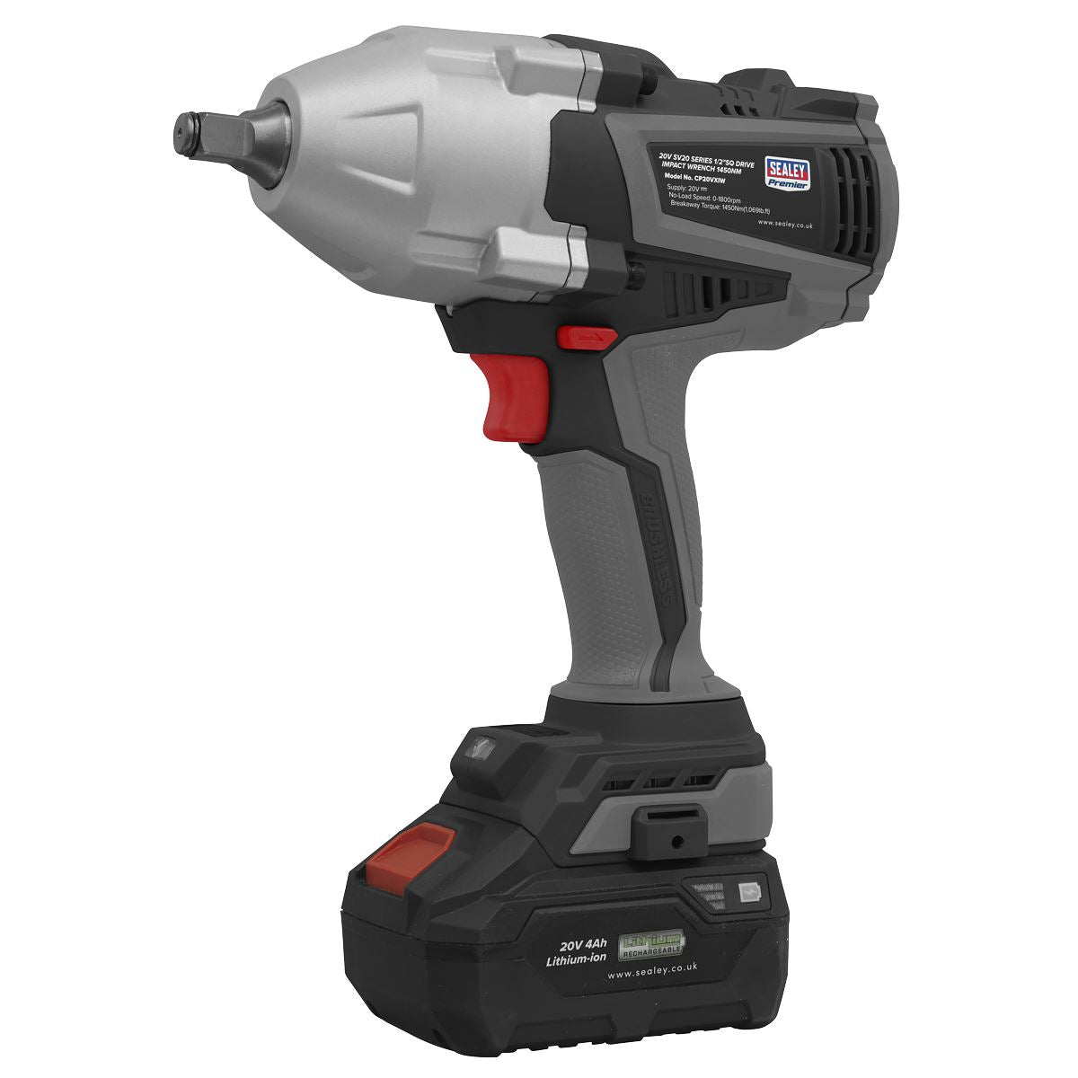 Sealey Impact Wrench 20V SV20 Series 1/2" Body Only Torque 1450Nm CP20VXIW
