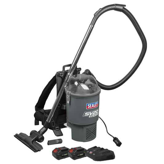 Sealey Cordless Backpack Vacuum Kit SV20 Series 40V 2 x 20V 4Ah Batt CP40VBVKIT