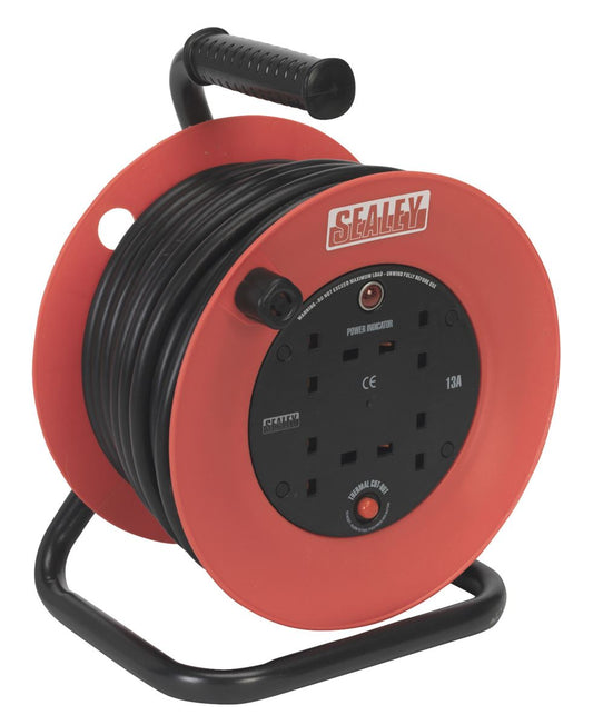 Sealey Cable Reel 25m 4 x 230V 2.5mm� Heavy-Duty Thermal Trip CR22525