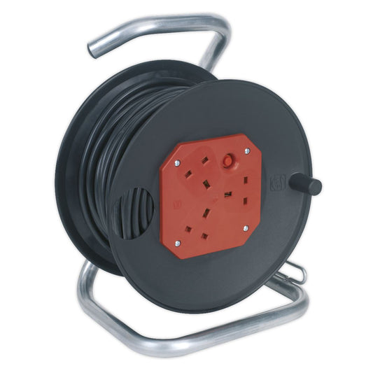 Sealey Cable Reel 25m 4 x 230V 1.5mm� Heavy-Duty Thermal Trip CR25/1.5