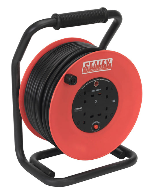 Sealey Cable Reel 50m 4 x 230V 2.5mm� Heavy-Duty Thermal Trip CR25025