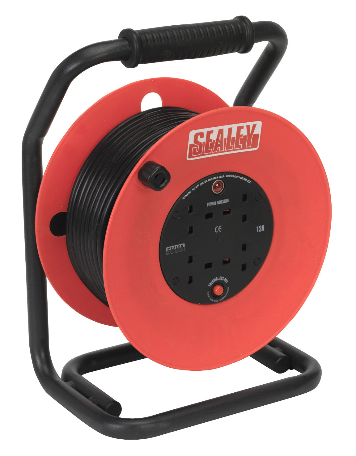 Sealey Cable Reel 50m 4 x 230V 1.5mm� Heavy-Duty Thermal Trip CR50/1.5