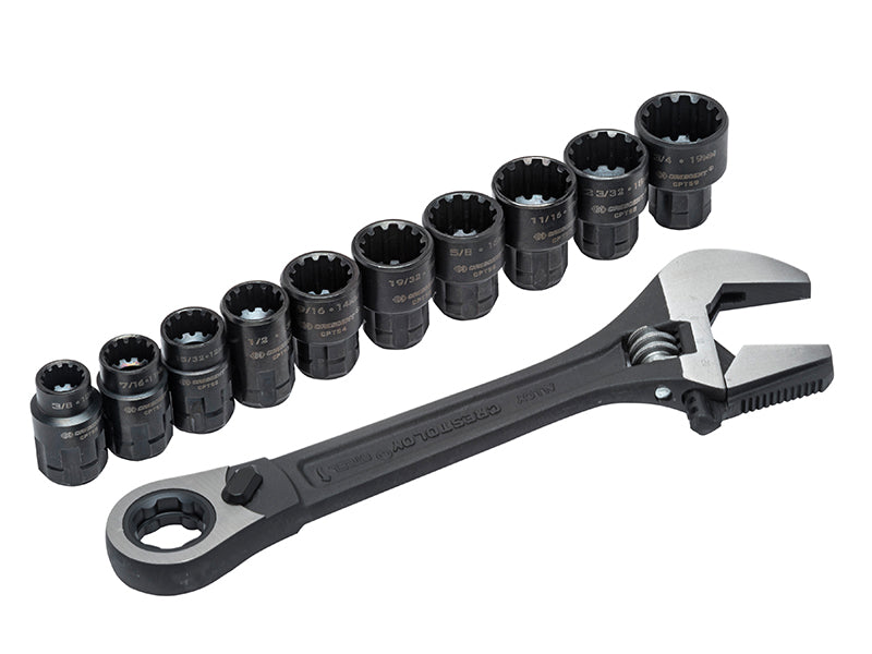 Crescent Pass Thru Adjustable Wrench Set 11 Piece With Combo Sockets CRECPTAW8