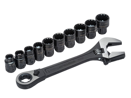 Crescent Pass Thru Adjustable Wrench Set 11 Piece With Combo Sockets CRECPTAW8