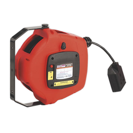 Sealey Cable Reel System Retractable 15m 2 x 230V Socket CRM15