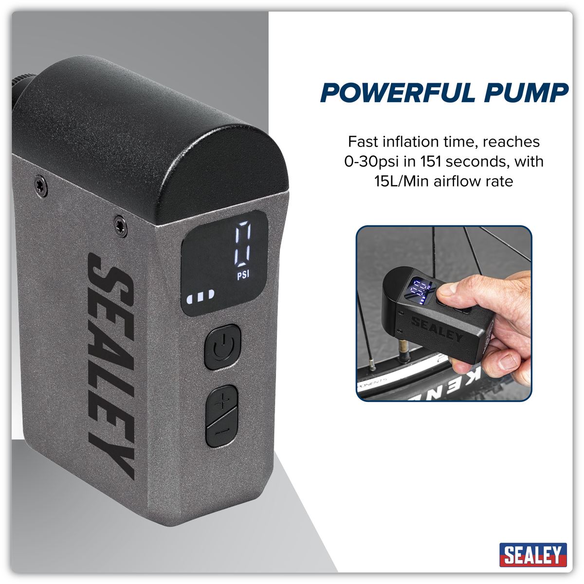 Sealey Cordless Mini Digital Bike Pump Rechargable LCD Screen CTI100
