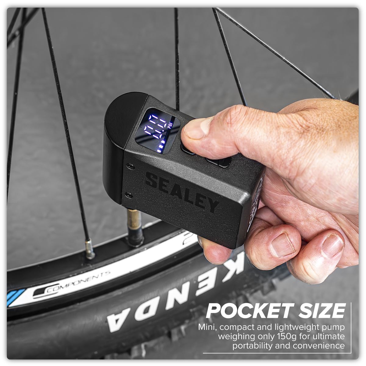 Sealey Cordless Mini Digital Bike Pump Rechargable LCD Screen CTI100