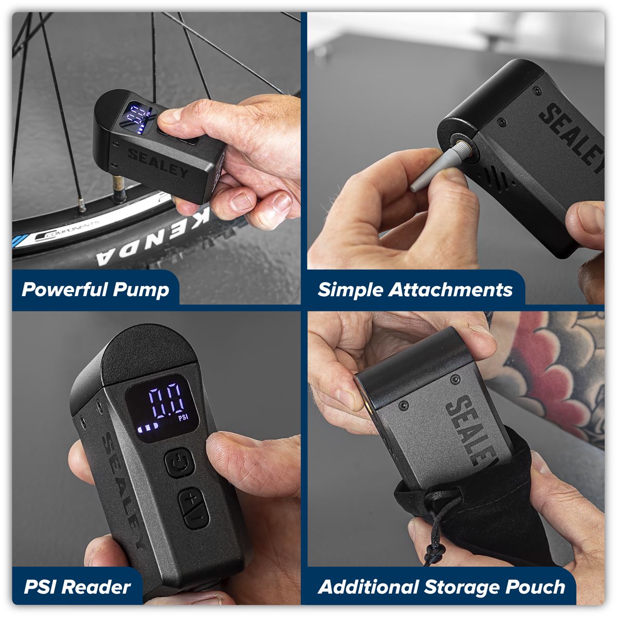 Sealey Cordless Mini Digital Bike Pump Rechargable LCD Screen CTI100