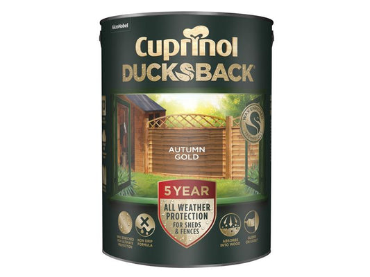 Cuprinol Ducksback 5 Year Waterproof for Sheds & Fences Autumn Gold 5 litre CUPDBAG5L