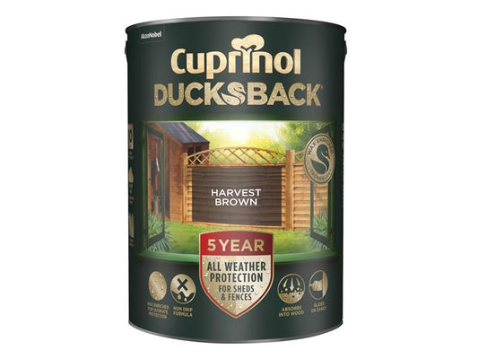 Cuprinol Ducksback 5 Year Waterproof for Sheds & Fences Harvest Brown 5 litre CUPDBHB5L