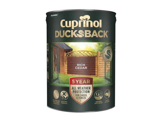 Cuprinol Ducksback 5 Year Waterproof for Sheds & Fences Rich Cedar 5 litre CUPDBRC5L