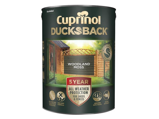 Cuprinol Ducksback 5 Year Waterproof for Sheds & Fences Woodland Moss 5 litre CUPDBWM5L