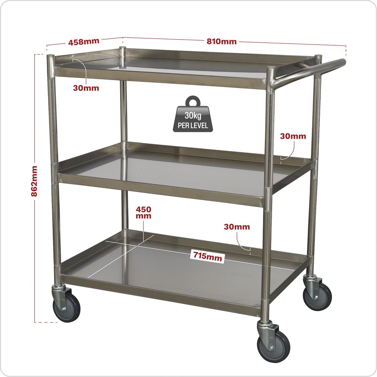 Sealey Workshop Trolley 3-Level Stainless Steel CX410SS