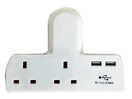 Dencon T shape Socket 2 Way Adaptor 13A Fused with USB DCN1695