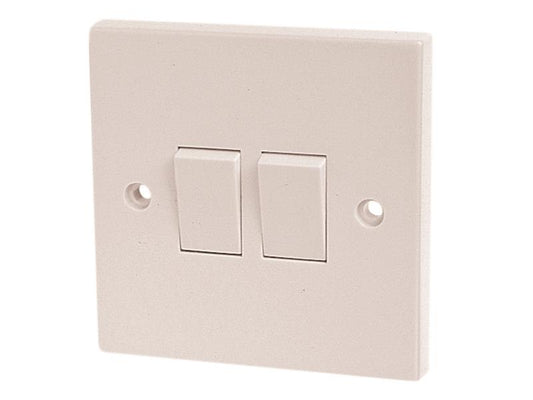 Dencon Electric Light Switch 2 Gang 2 Way 10A With Fixing Screws DCN4403NB