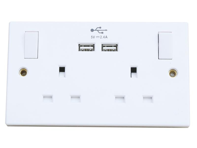 Dencon Switched Socket 2 Gang With 2 USB Ports 13A DCN4410NB