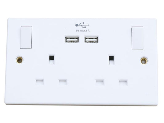 Dencon Switched Socket 2 Gang With 2 USB Ports 13A DCN4410NB
