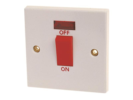 Dencon Double Pole Switch with Pilot Lamp 45A White DCN4456NB