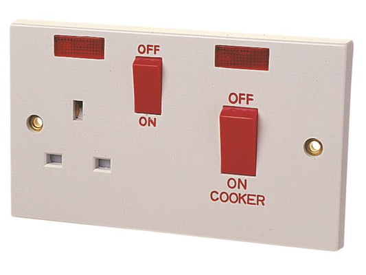 Dencon Double Pole Switch 45A with Switched Socket 13A DCN4457NB