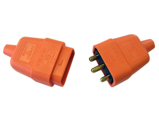 Dencon Electrical 3 Pin Rubber Connector Plug 10A Orange DCN9416ORNB