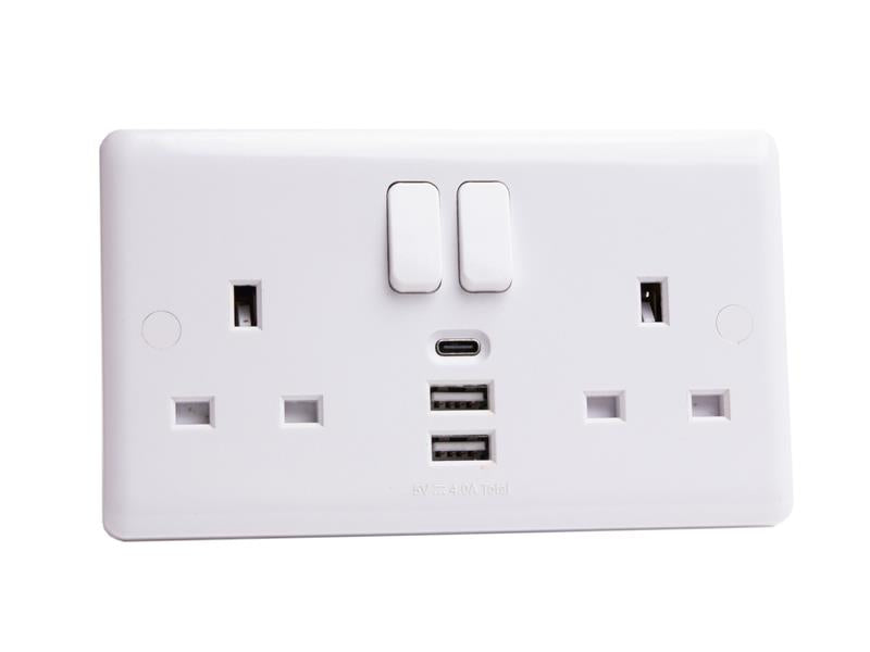 Deta Vimark Switched Socket 2-Gang + 3 USB Ports 13A DETVC1288