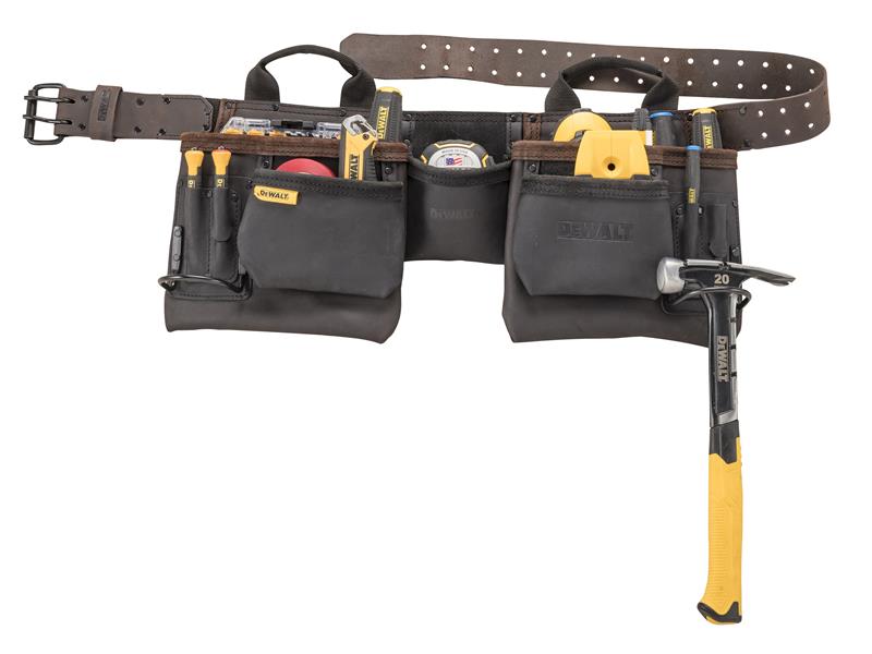 DEWALT Pro Leather Tool Apron Various Pockets Two Metal Hammer Loops DWST50112