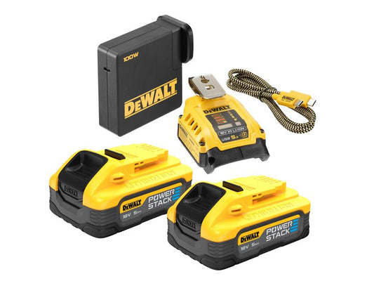 DEWALT USB-C POWERSTACK™ Starter Kit 18V 2 x 5.0Ah Li-ion DEWDCB094H2