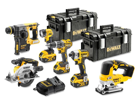DEWALT XR 6 Piece Kit 18V 3 x 5.0Ah Li-ion Inc Combi Drill Imp Driver DCK690P3T