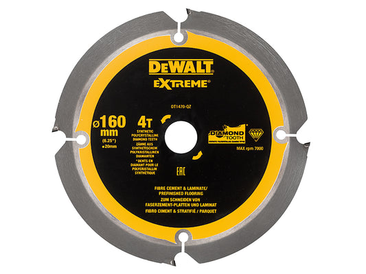 DEWALT Extreme PCD Fibre Cement Saw Blade 160 x 20mm x 4T DEWDT1470QZ