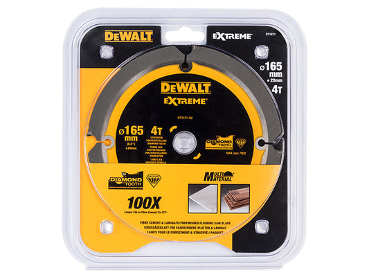 DEWALT Extreme PCD Fibre Cement Saw Blade 165 x 20mm x 4T DEWDT1471QZ