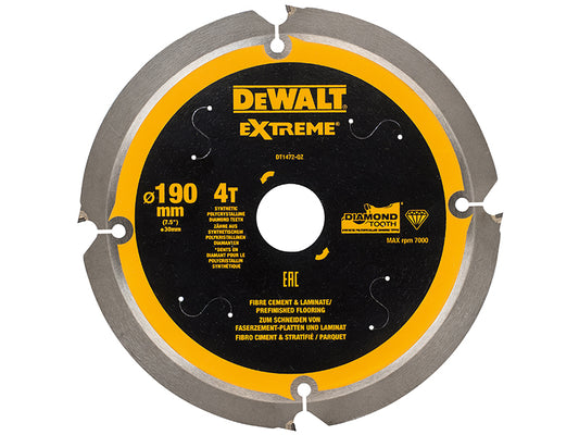 DEWALT Extreme PCD Fibre Cement Saw Blade 190 x 30mm x 4T DEWDT1472QZ
