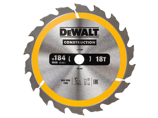 DEWALT Portable Construction Circular Saw Blade 184 x 16mm x 18T DEWDT1938QZ