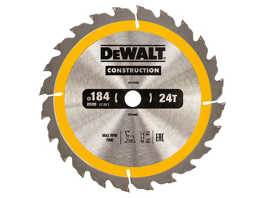 DEWALT Portable Construction Circular Saw Blade 184 x 16mm x 24T DEWDT1939QZ