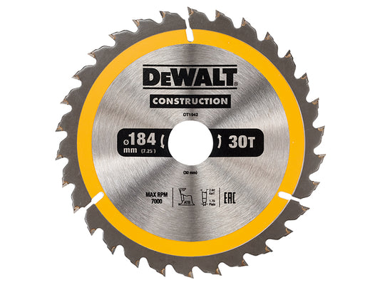 DEWALT Portable Construction Circular Saw Blade 184 x 30mm x 30T DEWDT1942QZ