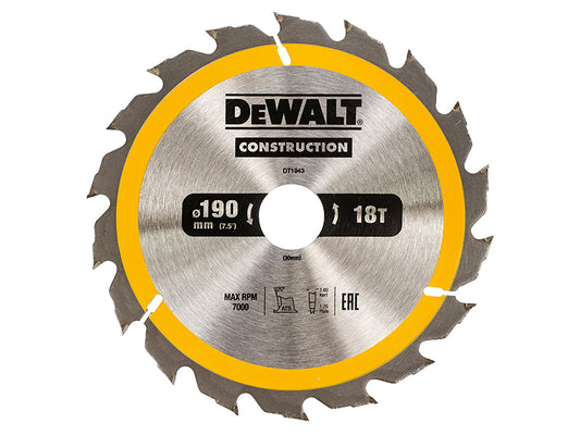 DEWALT Portable Construction Circular Saw Blade 190 x 30mm x 18T DEWDT1943QZ