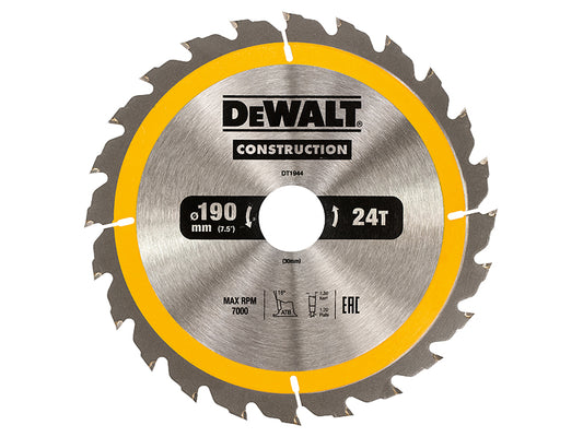 DEWALT Portable Construction Circular Saw Blade 190 x 30mm x 24T DEWDT1944QZ