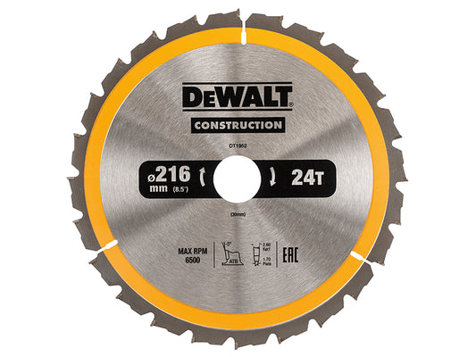 DEWALT Stationary Construction Circular Saw Blade 216 x 30mm x 24T ATB/Neg DEWDT1952QZ