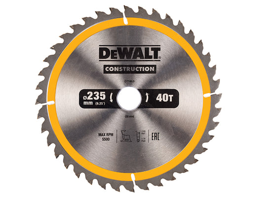 DEWALT Portable Construction Circular Saw Blade 235 x 30mm x 40T DEWDT1955QZ