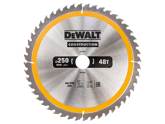 DEWALT Stationary Construction Circular Saw Blade 250 x 30mm x 48T DEWDT1957QZ
