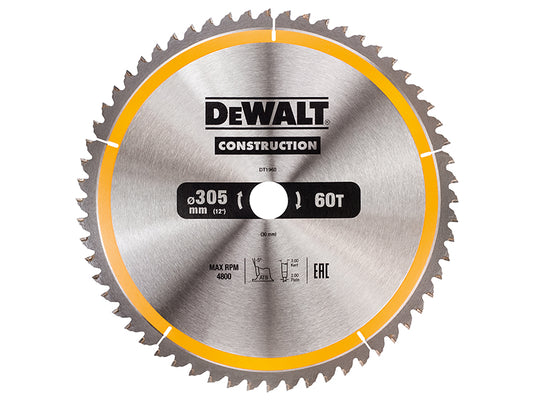 DEWALT Stationary Construction Circular Saw Blade 305 x 30mm x 60T ATB/Neg DEWDT1960QZ