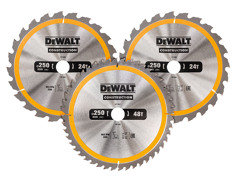 DEWALT DT1964 Construction Circular Saw Blade 3 Pack 305 x 30mm x 24T/48T/60T DEWDT1964QZ