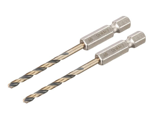 DEWALT BLACK&GOLD 1/4" Hex Shank HSS-G Drill Bits (2) 3.0mm DEWDT20602QZ
