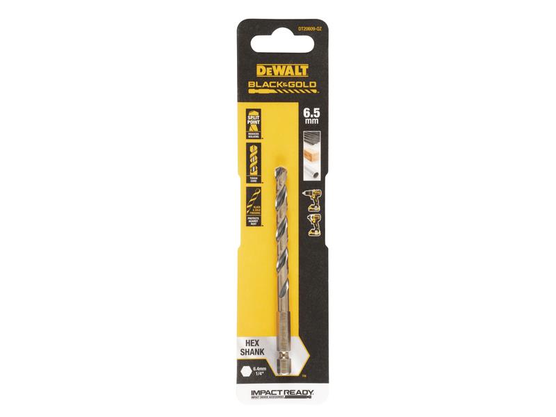 DEWALT BLACK&GOLD 1/4" Hex Shank HSS-G Drill Bit 6.5mm DEWDT20609QZ