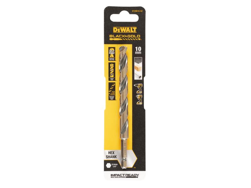DEWALT BLACK&GOLD 1/4" Hex Shank HSS-G Drill Bit 10.0mm DEWDT20616QZ