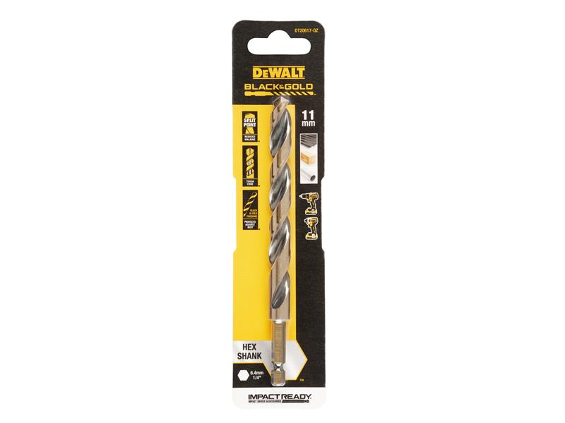 DEWALT BLACK&GOLD 1/4" Hex Shank HSS-G Drill Bit 11.0mm DEWDT20617QZ
