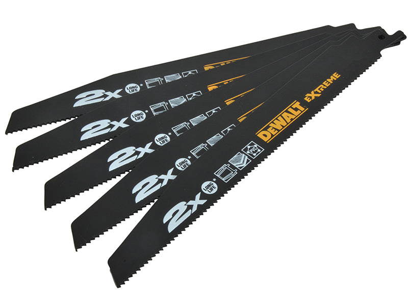 DEWALT 2X Life General Purpose Reciprocating Blade 152mm x 10 TPI Pack of 5 DEWDT2301LQZ