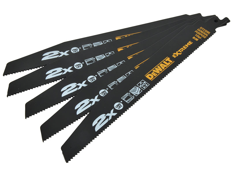 DEWALT 2X Life General Purpose Reciprocating Blade 228mm x 10 TPI (Pack 5) DEWDT2308LQZ